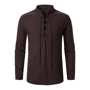 Men's Cotton And Linen Lace-up Casual Long-sleeved Shirt