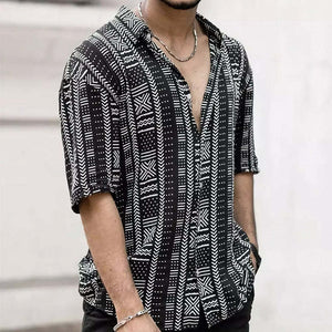 Men's Casual Retro Print Short Sleeve Shirt