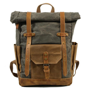 Wasserdichter Vintage-Rucksack aus kontrastierendem Canvas mit mehreren Taschen für Herren
