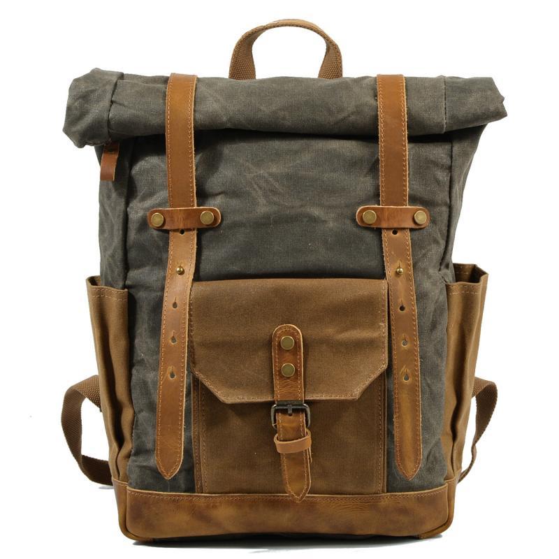 Men's Vintage Contrast Waterproof Canvas Multi-Pocket Backpack