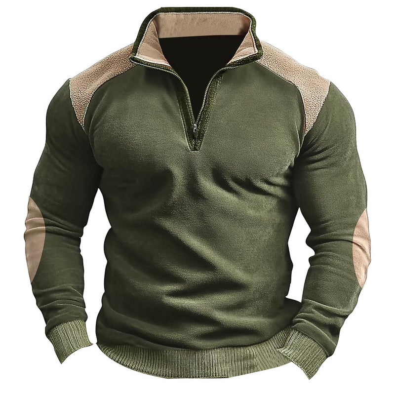 Men's Vintage Fleece Color Block Quarter Zip Stand Collar Sweatshirt