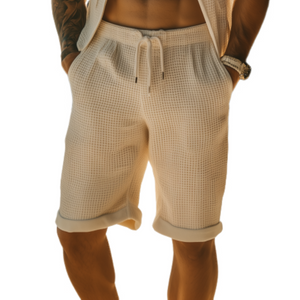 Men's Classic Casual Elastic Waist Knee Length Waffle Shorts