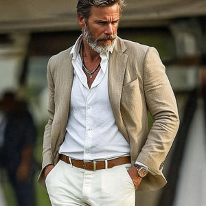 Herren Frühling und Herbst Khaki Baumwolle und Leinen Casual Blazer 