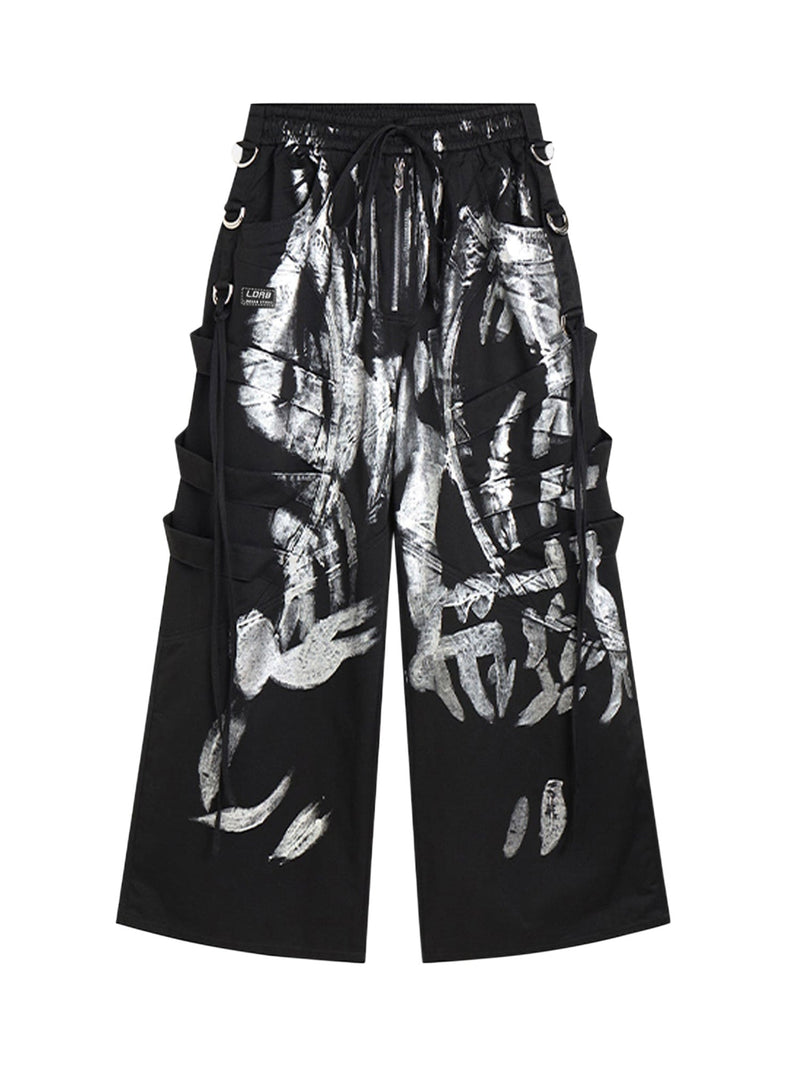 Deconstructed Brushed Silver Ribbon Drawstring Pant