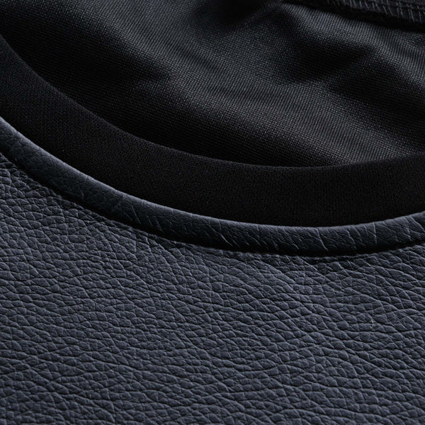 Men's Leather Stitching Zip-up Round Neck Long-sleeved T-shirt (Internal T-shirt Not Included)