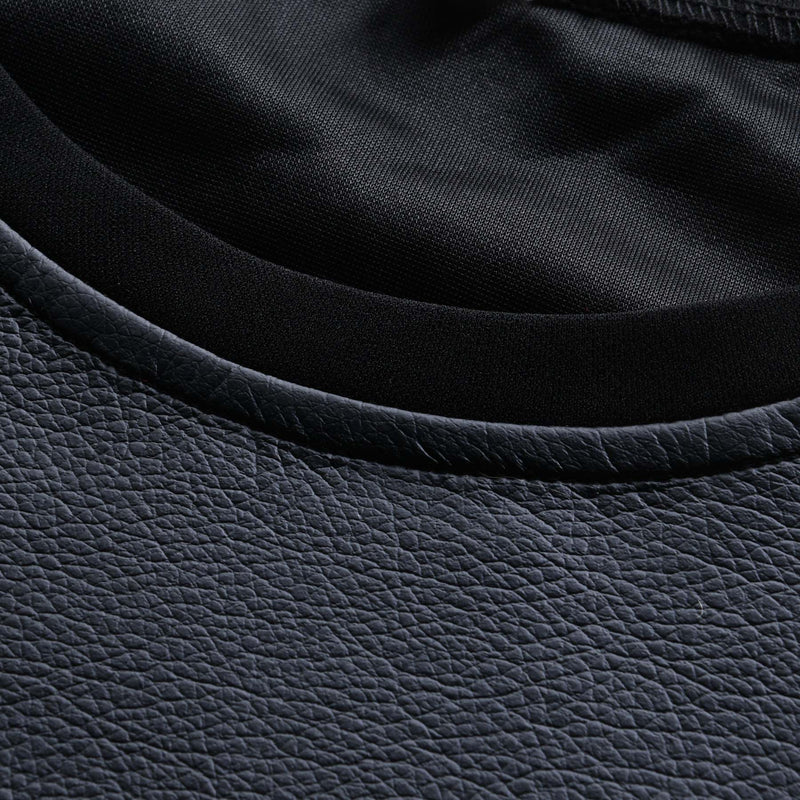 Men's Leather Stitching Zip-up Round Neck Long-sleeved T-shirt (Internal T-shirt Not Included)