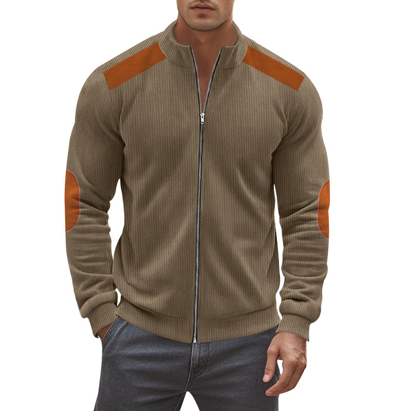 CORDUROY PATCHWORK CONTRASTING ZIPPER LONG SLEEVED JACKET FOR MEN