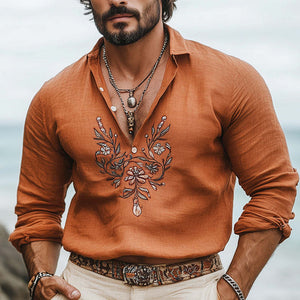 Men's Vintage Embroidered Casual Long Sleeve Shirt