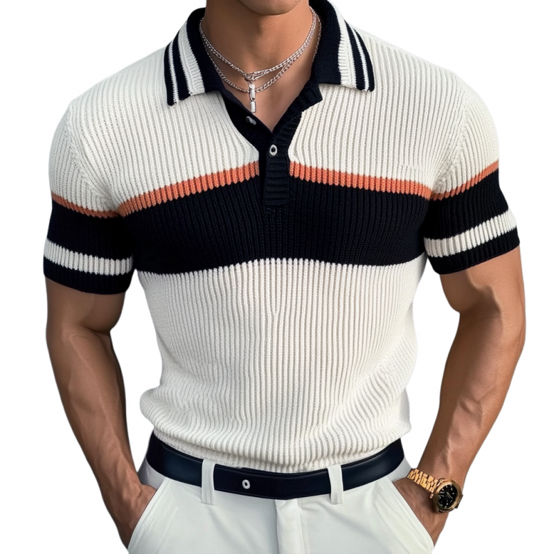 Lässiges Herren-Poloshirt mit kontrastierendem Revers und schmaler Passform, gestrickt, kurzärmelig