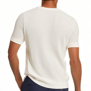 Men's Casual Round Neck Loose Knitted Short Sleeve Sweater T-Shirt