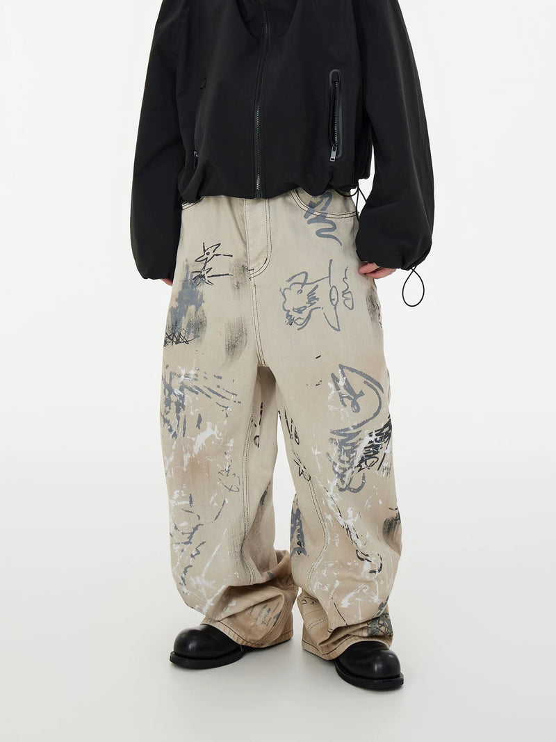 Hand-painted Graffiti Baggy Jeans