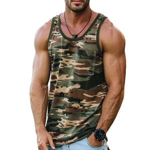Men's Casual Camo Patch Pocket Slim Fit Tank Top