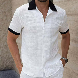 Men's Casual White Jacquard Short-sleeved Shirt