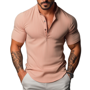 Herren Retro Casual Stehkragen Elastisches Kurzarmhemd