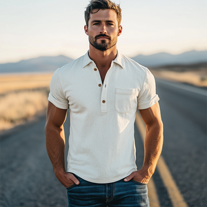 Herren-Poloshirt im Frühlingsstil aus Wildleder im Retro-Western-Stil, kurzärmelig