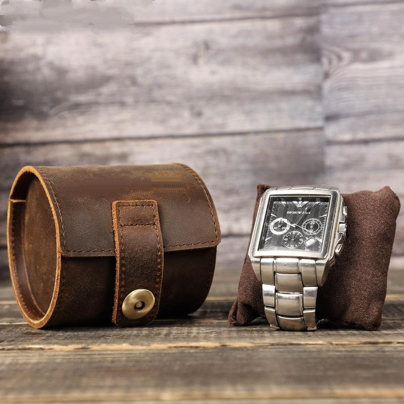 Men's Classic Vintage Portable Cowhide Watch Storage Bag