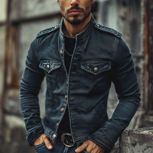 Vintage-Jeansjacke mit Stehkragen für Herren 