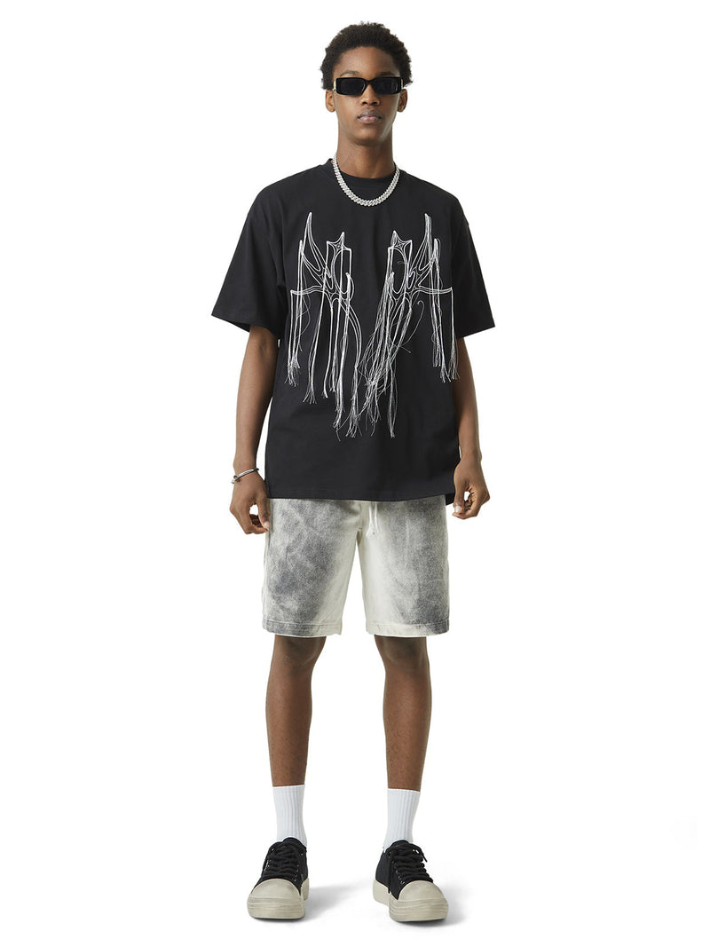 Spray-painted Woodcut Hip-Hop Shorts