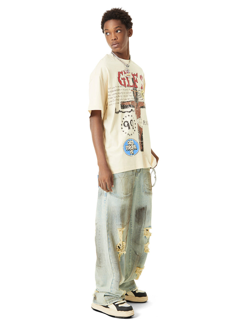 Retro Washed Reverse Design Hip-Hop Jeans