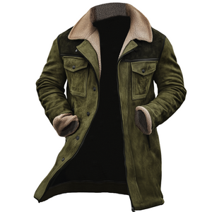 Herren Vintage Wildleder Patchwork Lamm Fleece Multi-Pocket Reverse Collar Outdoor Jacke Mantel