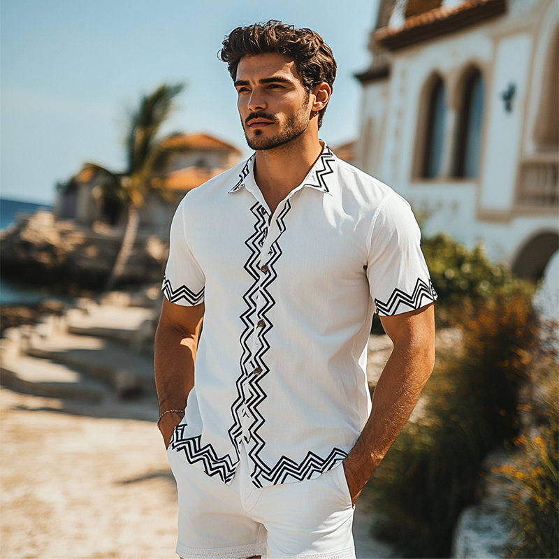 Herrenmode Lässiges Kurzarmhemd mit Aufdruck für Frühling und Sommer
