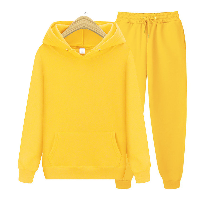 SOLID COLOR PULLOVER SWEATSHIRT SPORTS SUIT SWEATSHIRT SET FLEECE MEN'S HOODED SWEATSHIRT