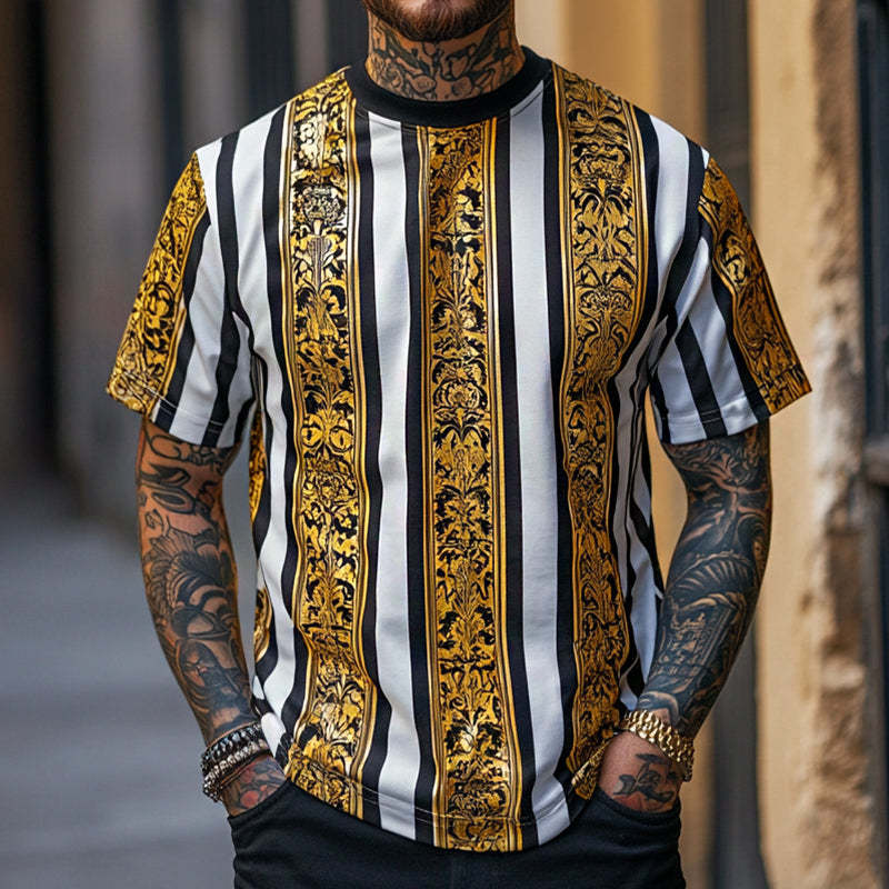 Men's Retro Casual Baroque Printed Round Neck Short Sleeve T-Shirt