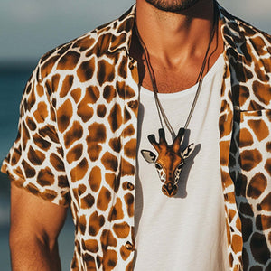 Herren Sommermode Giraffe Texture Print Lässiges Kurzarmhemd