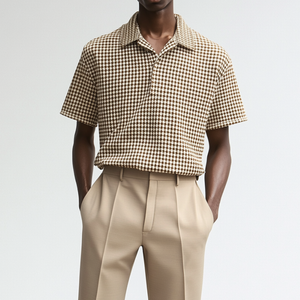 Lässiges Herren-Poloshirt mit Hahnentrittmuster und Revers, locker und kurzärmlig