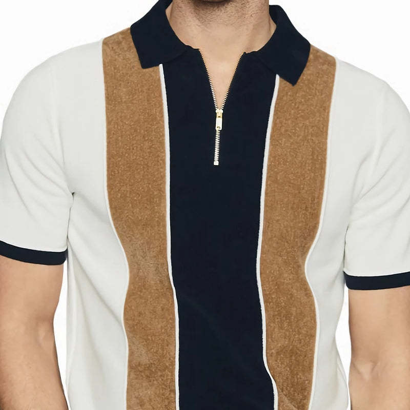 Kurzarm-T-Shirt mit Polokragen und Colorblock-Print für Herren