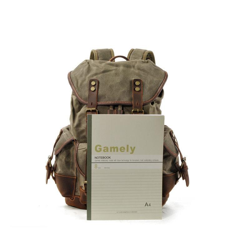 Men's Vintage Outdoor Canvas Stitching Leather Multi-Pocket Backpack
