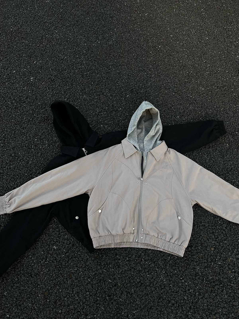 Deconstructed Split Faux Two-Piece Hooded Jacket