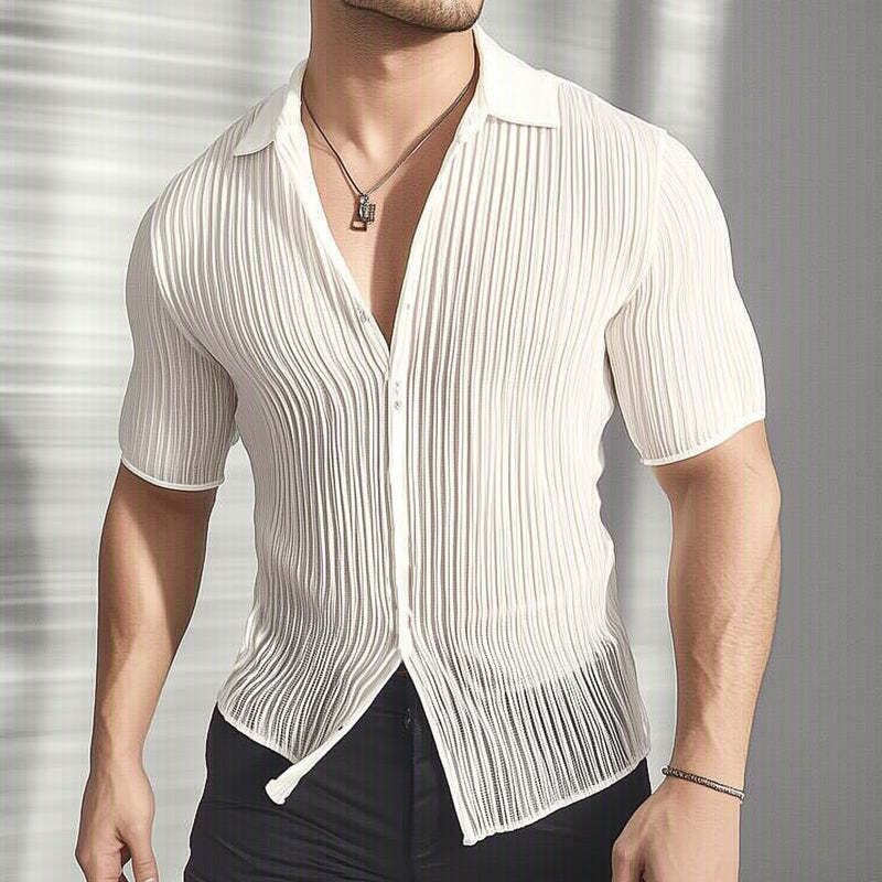 Leichtes strukturiertes Slim-Fit Kurzarmhemd für den Sommer für Herren
