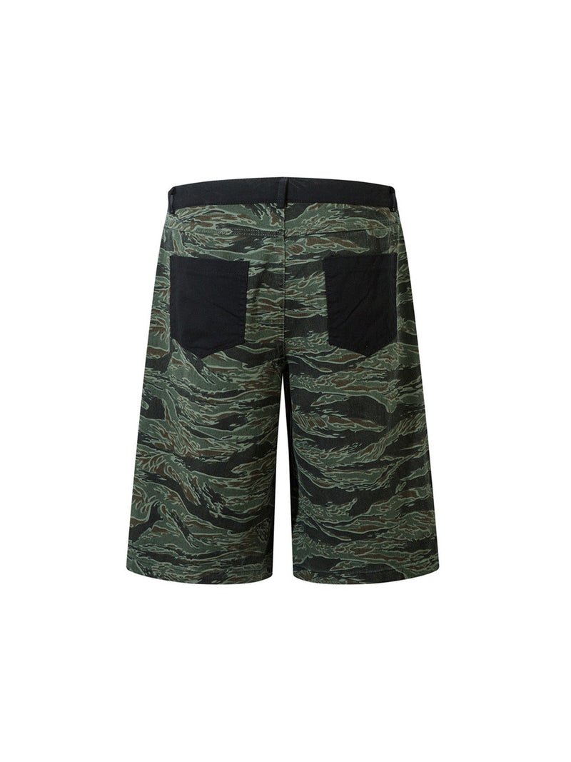 High Street Patchwork Camouflage Contrast Denim Jorts