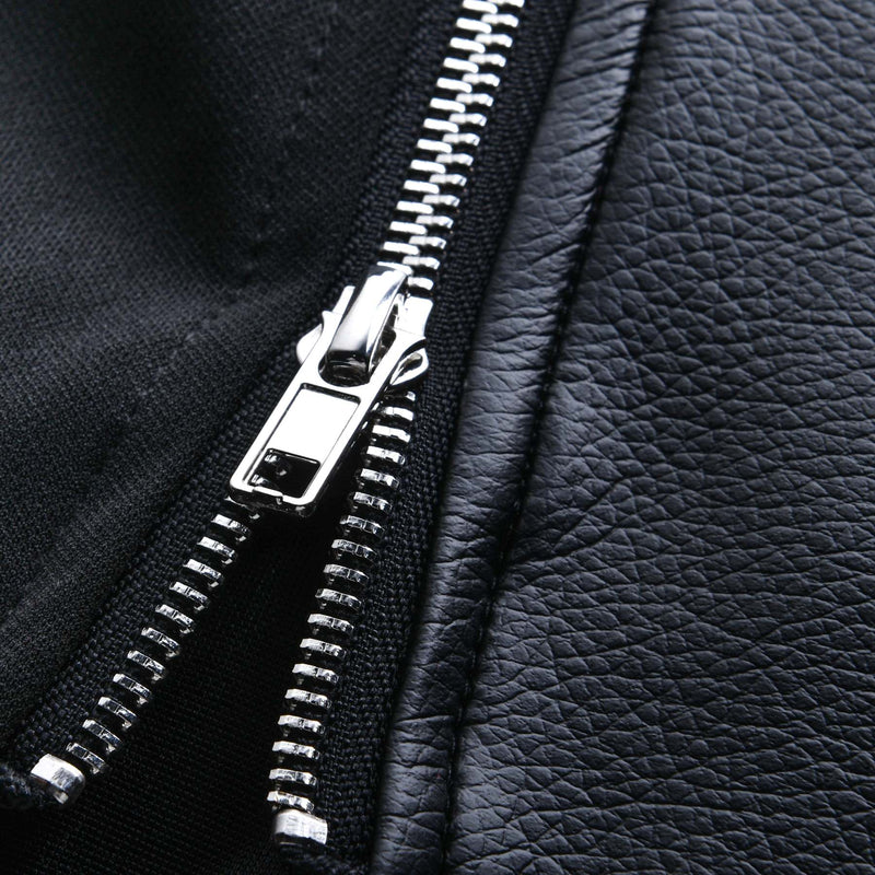 Men's Leather Stitching Zip-up Round Neck Long-sleeved T-shirt (Internal T-shirt Not Included)