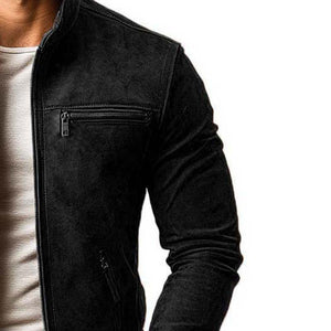Men's Classic Casual Slim Fit Zipper Multi-Pocket Stand Collar Suede Jacket