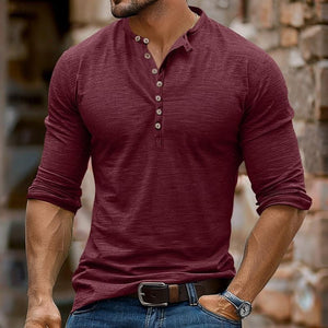 Men's Casual Multi-Button Henley Collar Long Sleeve T-Shirt