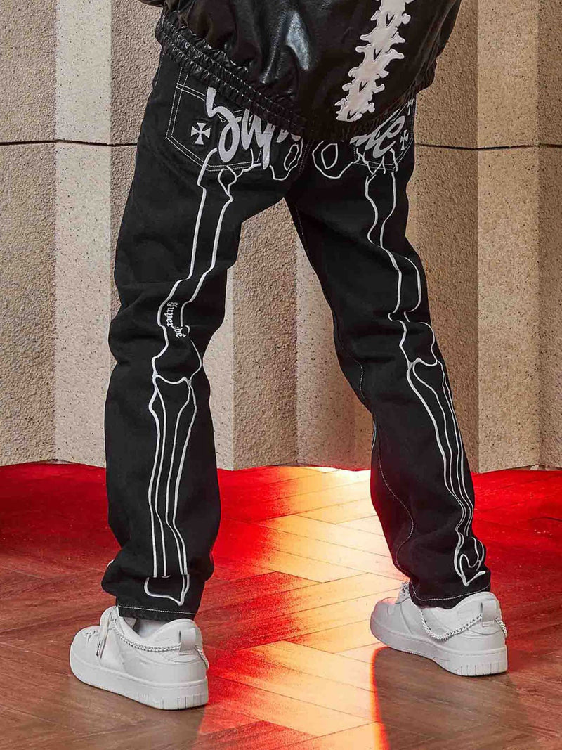 Hip Hop Bones Embroidered Jeans