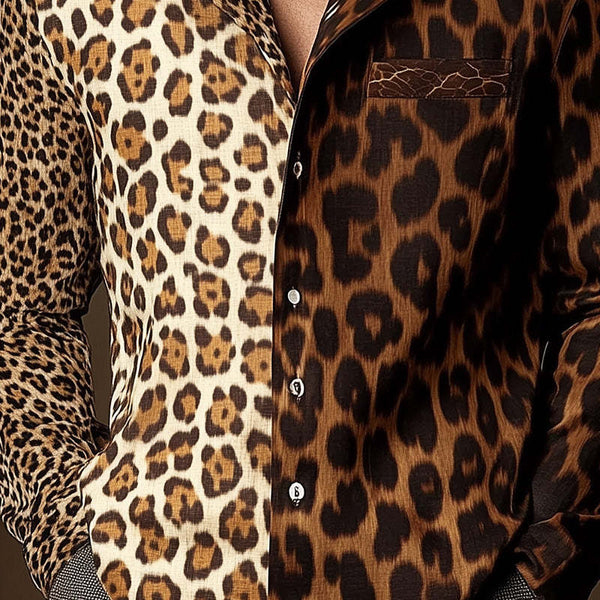 Herren-Langarmhemd im Vintage-Western-Stil mit Leopardenmuster