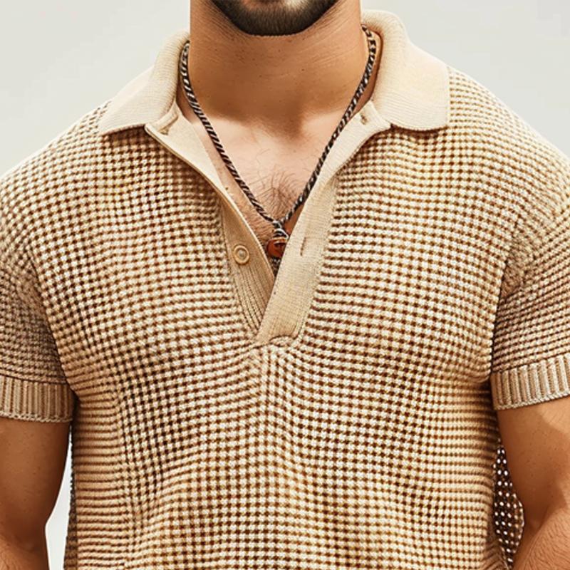Einfarbiges, kurzärmeliges, lässiges Poloshirt aus Strick für Herren
