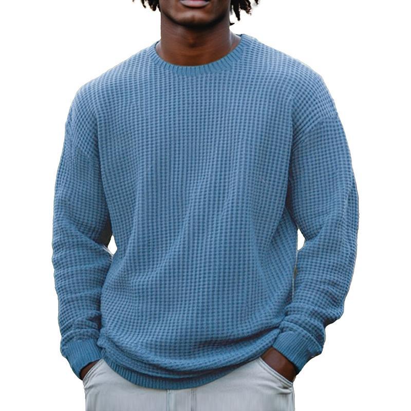 Einfarbiges, langärmliges Sweatshirt mit Waffelmuster und Rundhalsausschnitt für Herren