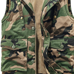 Men's Retro Camouflage Plush Lining Warm Hooded Cargo Vest