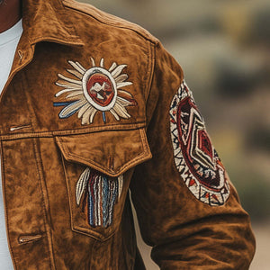 Men's Vintage Embroidered Suede Light Jacket