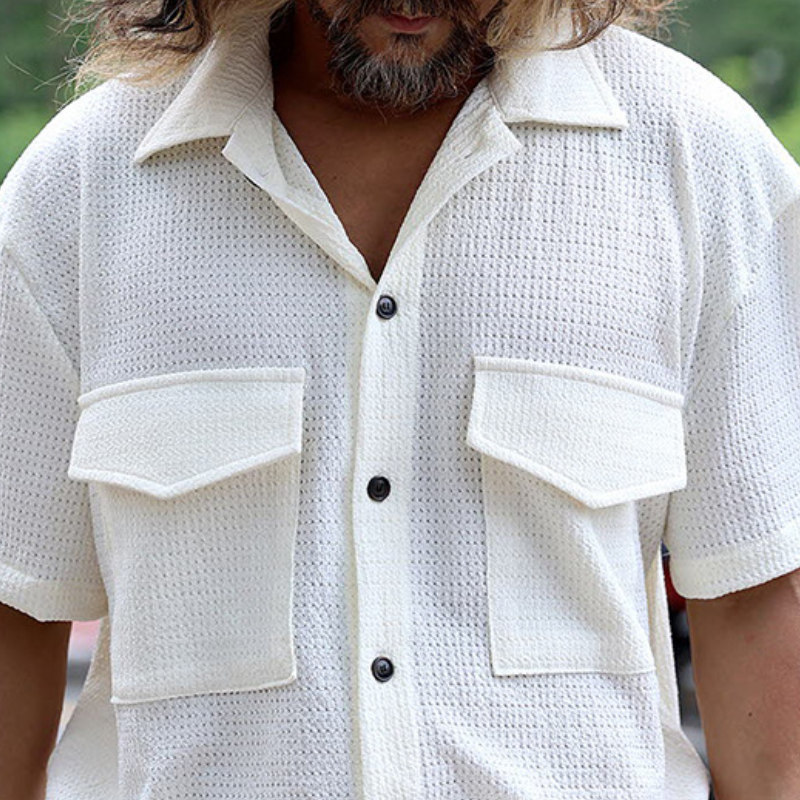 Men's Classic Casual Fashion Waffle Waist Short Sleeve Shirt