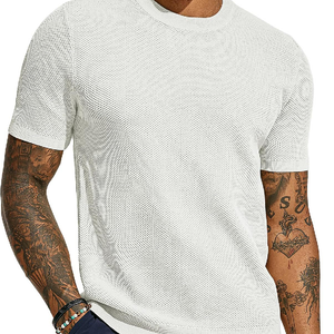 Men's Casual Round Neck Loose Knitted Short Sleeve Sweater T-Shirt