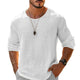 Men's Casual Cotton Linen Round Neck Loose Long Sleeve T-Shirt
