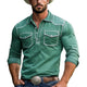 Herrenmode Wildleder-Poloshirt im Western-Stil, Slim Fit, Langarm