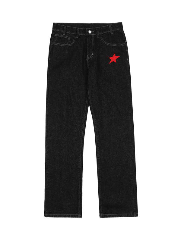 Dark Gothic Embroidered Star Straight Jeans