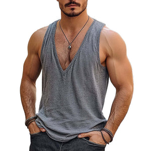 Herren-Sport-Tanktop aus Baumwollmischung mit V-Ausschnitt