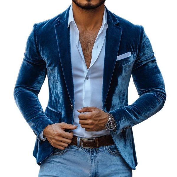 Men's Fashion Solid Velvet Notch Lapel Two Buttons Casual Blazer